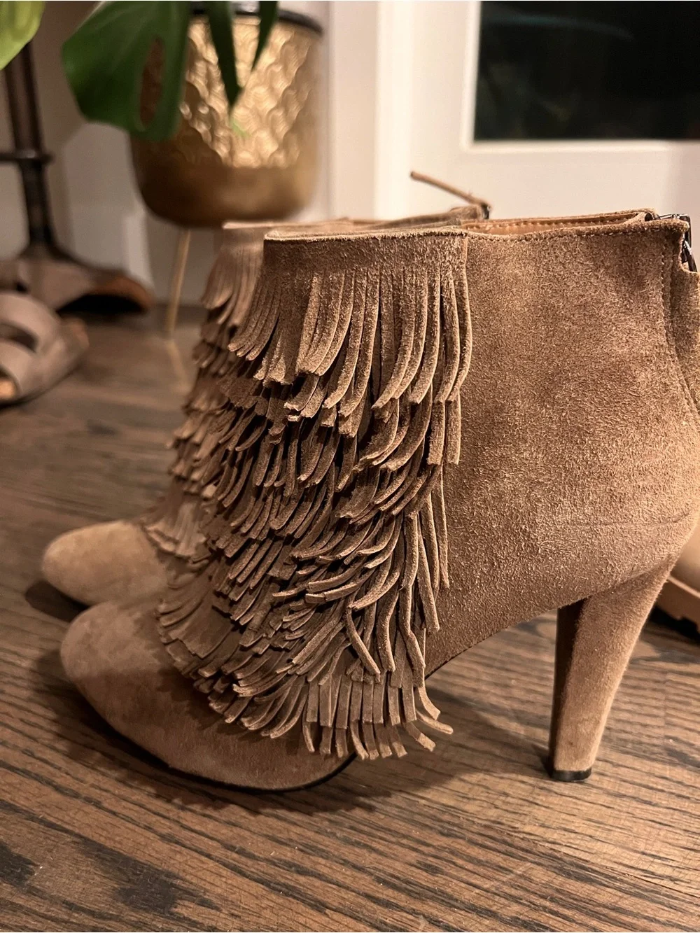 Banana Republic Suede Fringe Ankle Boots - Brown
